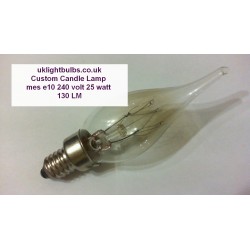 Candle Light bulb Candelabra Pointed Tip Base E10 MES 25 watt dimmable Clear Miniature Edison Screw.